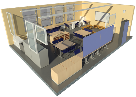 3D-Visualisierung eines digitalen Zwillings eines Klassenraums zur Simulation der Lüftungssituation
