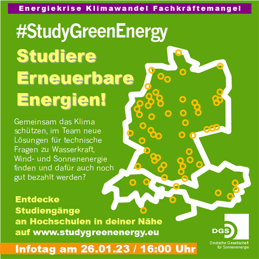 The university network "#StudyGreenEnergy" offers digital info day on 26 January 2023.